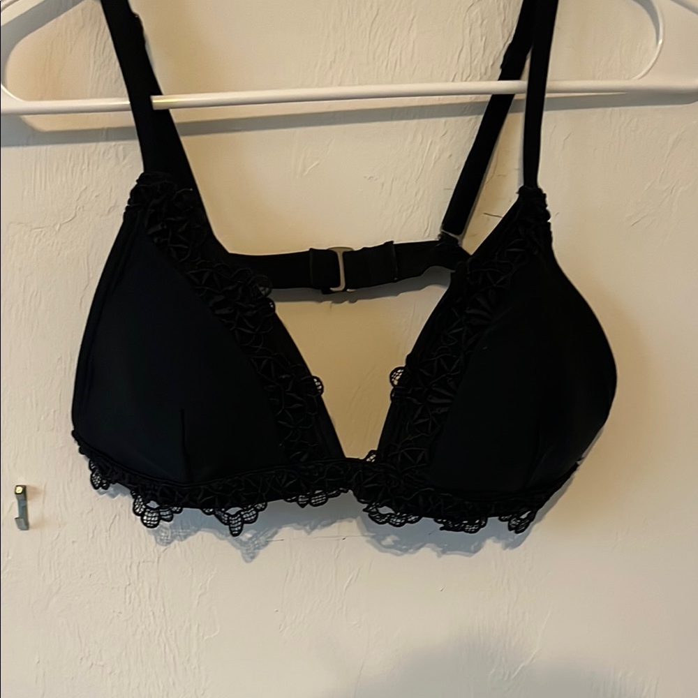 Elegant Black Lace Trim Bathing Suit Top